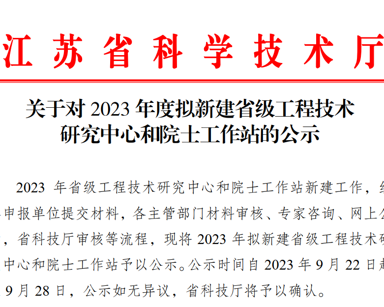 HRC获评2023年江苏省工程技术研究中心